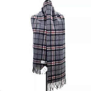 NWT Edinburgh Lambswool Tartan Scarf Thomson Grey Gray 70" Fringed Preppy Plaid